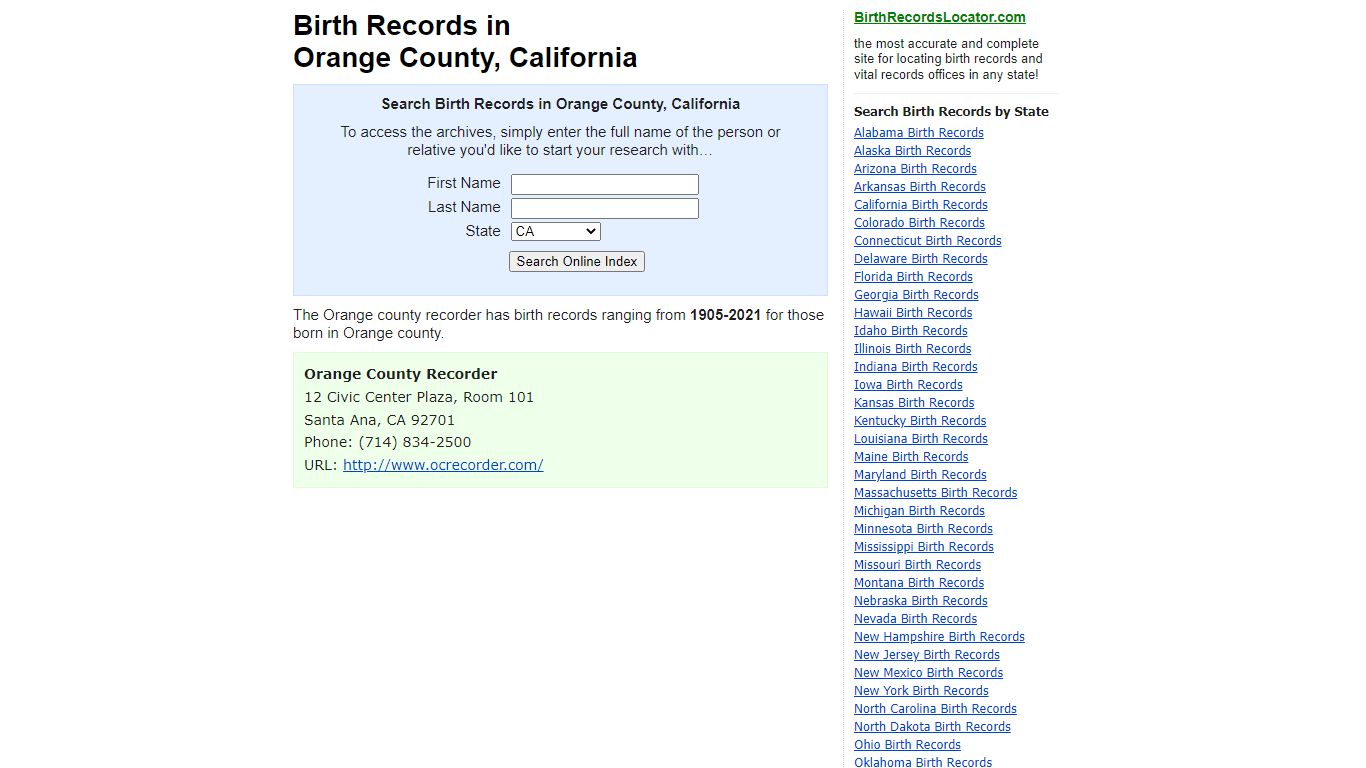 Birth Records in Orange County, California