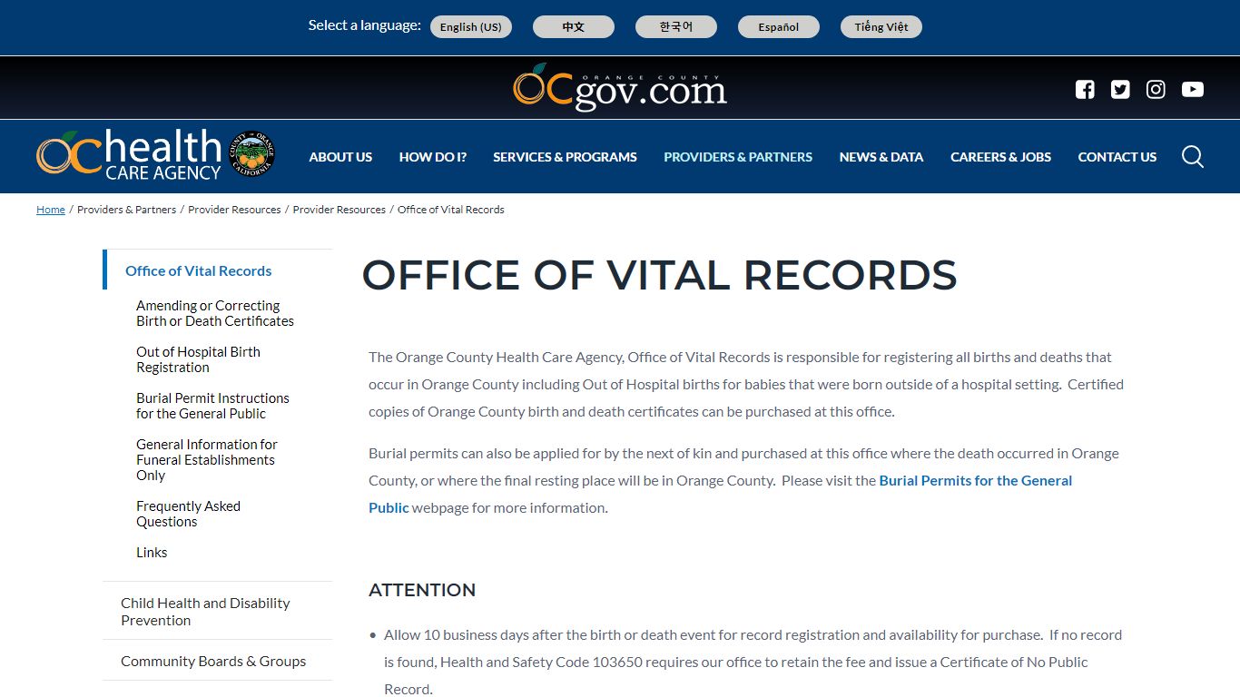 Office of Vital Records | Orange County California - Health Care Agency